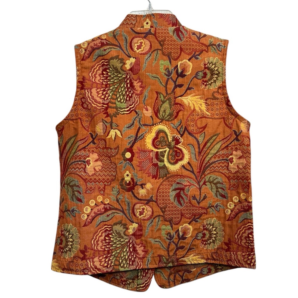 Vintage Women Tapestry Vest Orange Floral Forest Fairy Boho Cottagecore‎ Gypsy - Picture 4 of 6